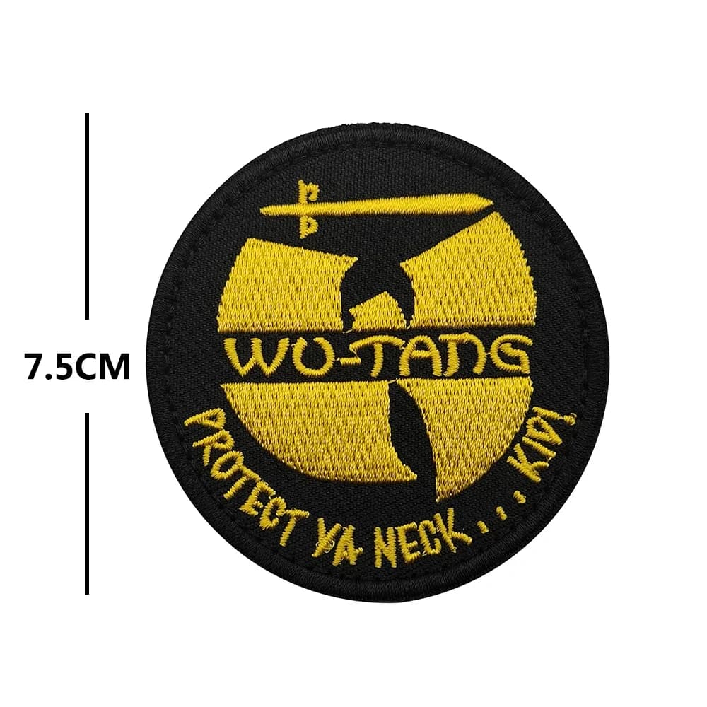Patch en tissu classique Hip-Hop Wu-Tang Clan, logo jaune 'W', slogan 'Protect Ya Neck', badge brodé