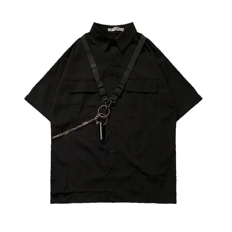 FlaNS Techwear-Chemise à Manches Courtes pour Homme, Vêtements Gothiques, Punk Rave, Ensemble Pantal