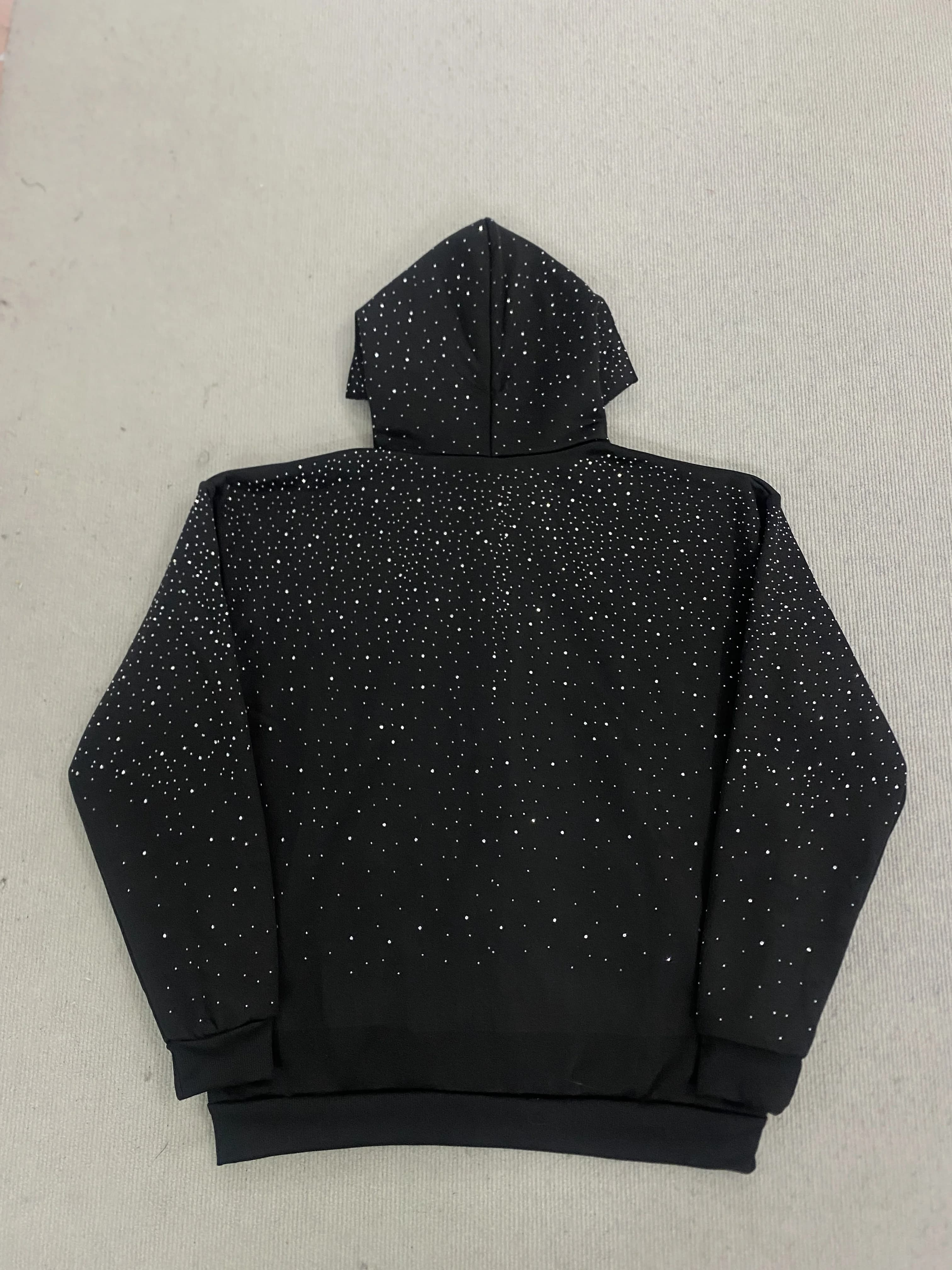 Sweat à capuche gothique tendance INS orné de strass, couleur unie, coupe ample, unisexe, pour autom