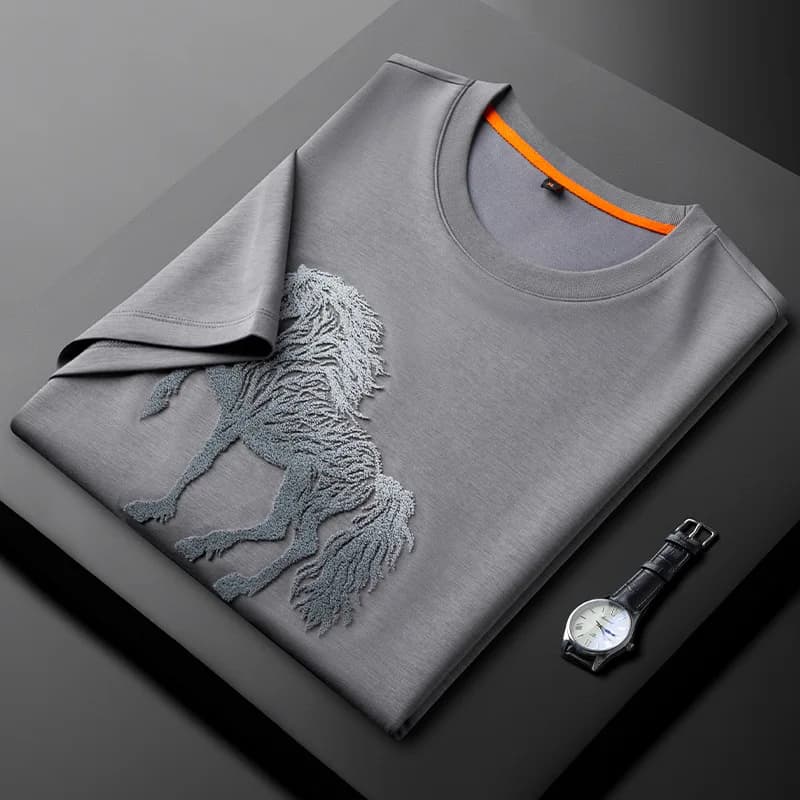 T-shirts pour hommes Minglu, broderie exquise, été, luxe, manches courtes, col rond, respirant, déco