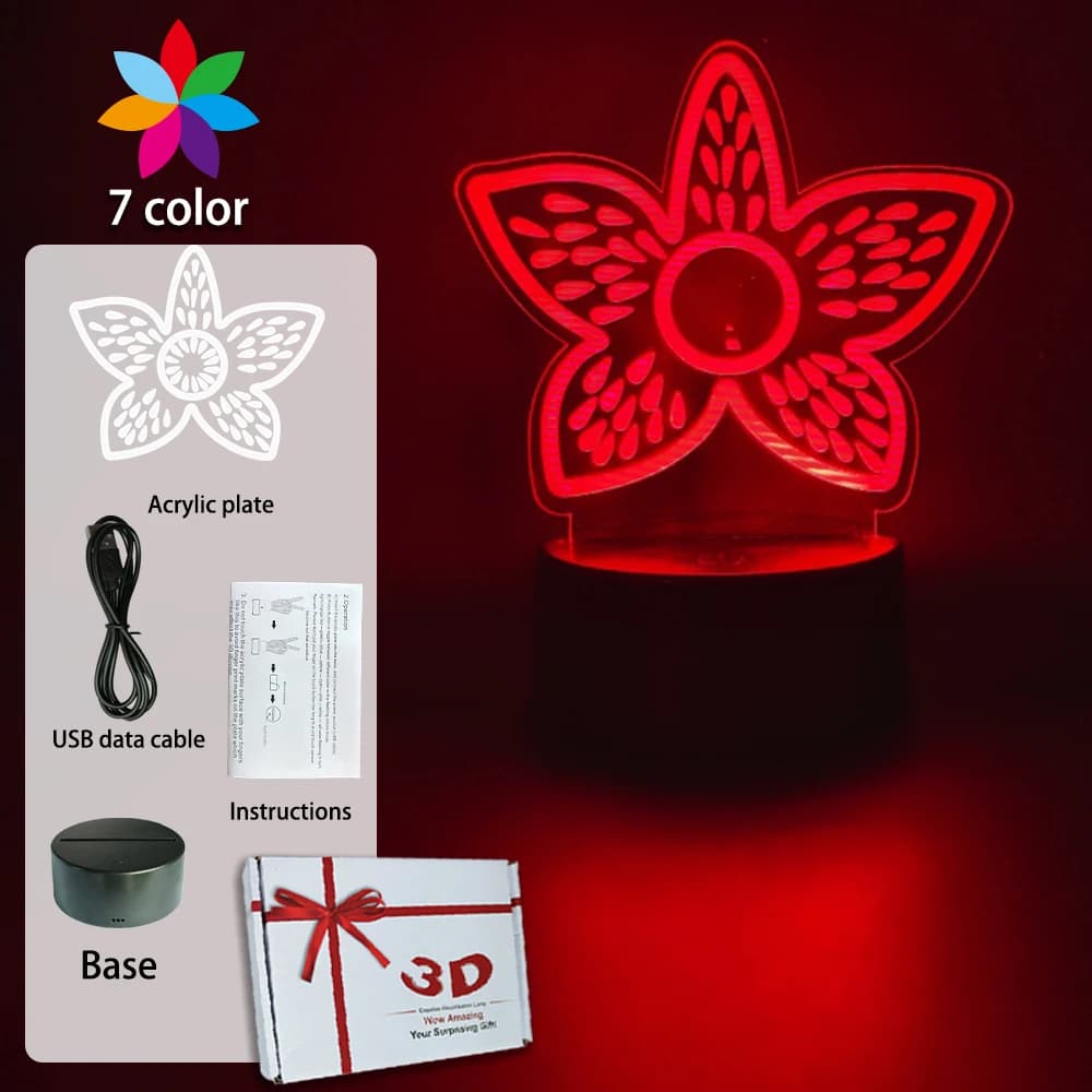 Lampe LED 3D Stranger Things en forme de fleur, décoration de chambre d'enfant, veilleuse, télécomma