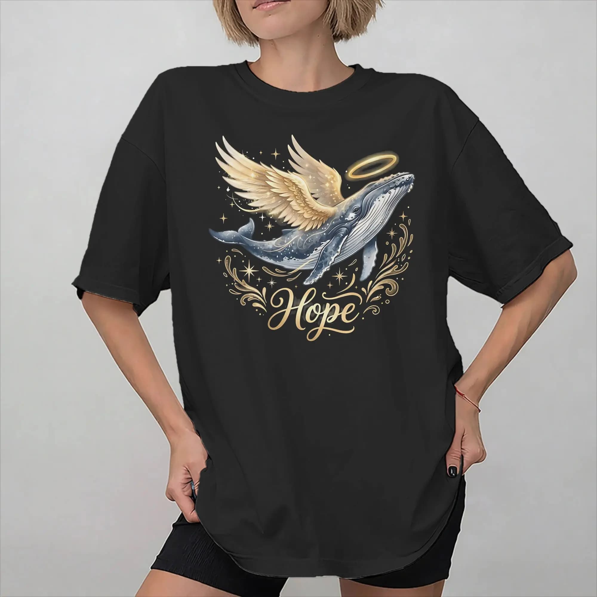 Timmy Hope Whale of Light buckelwal T-shirt pour hommes et femmes, t-shirts imprimés, vêtements en c
