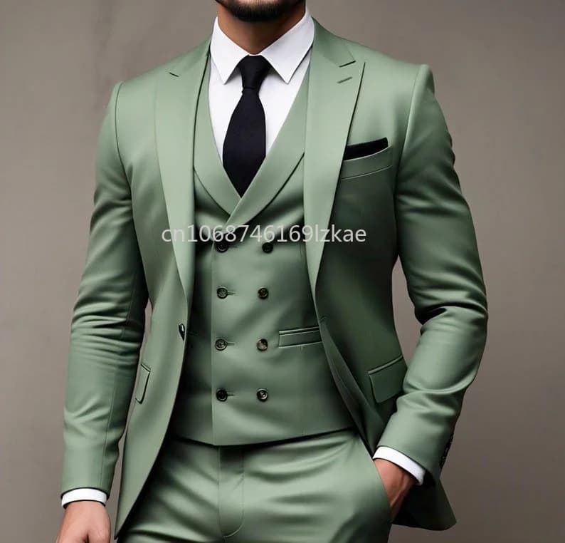 Costume 3 pièces vert costume de fête de mariage Traje Americana Hombre
