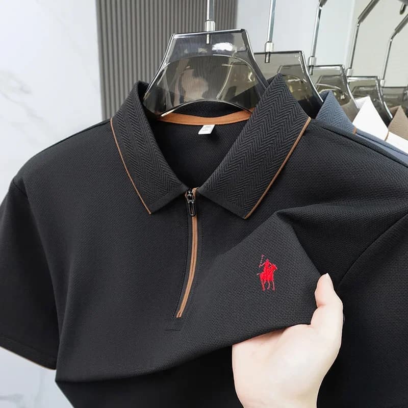 Polo de marque de luxe à manches courtes pour hommes, haut brodé à demi-fermeture éclair, T-shirt d'