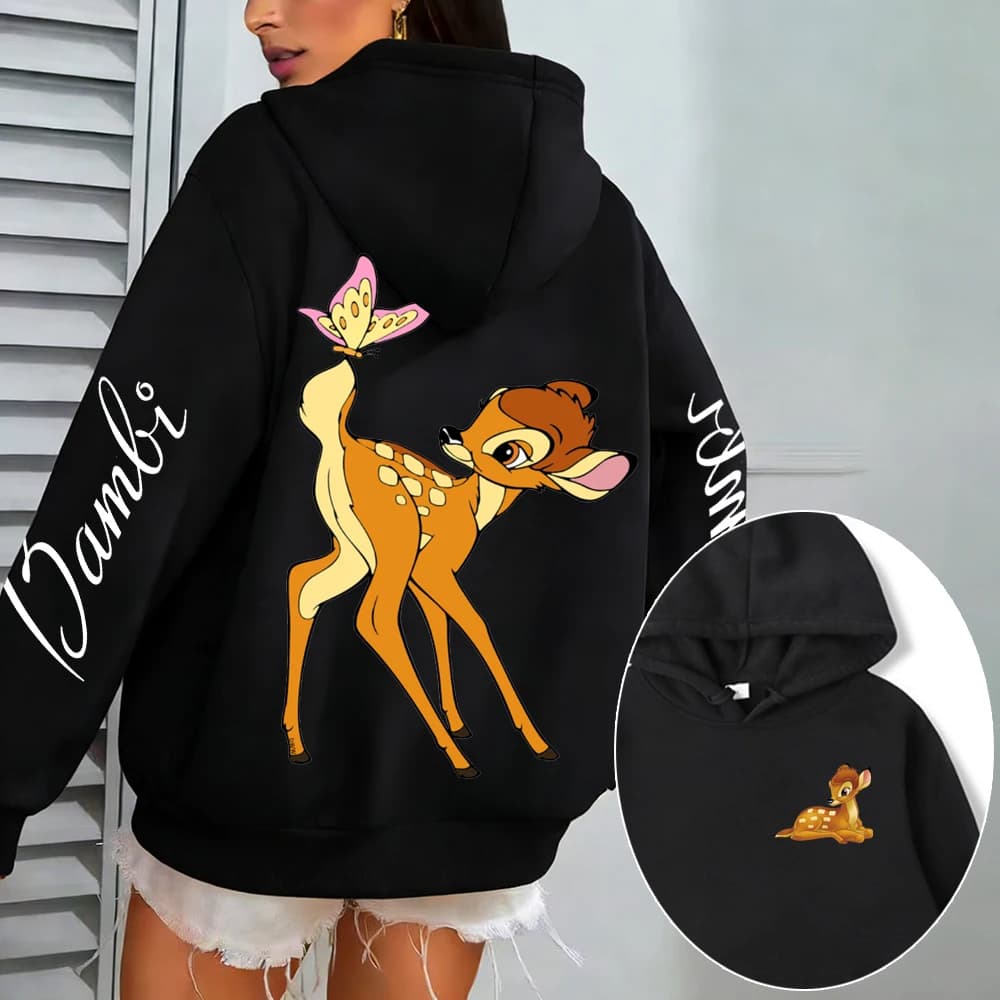Sweat-shirt à capuche Bambi pour femme, motif dessin animé, printemps automne, style coréen, pull ov