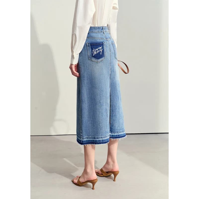 AMII minimalisme 2024 été nouveau Style Denim décontracté femmes jean jupes lettres broderie fourche