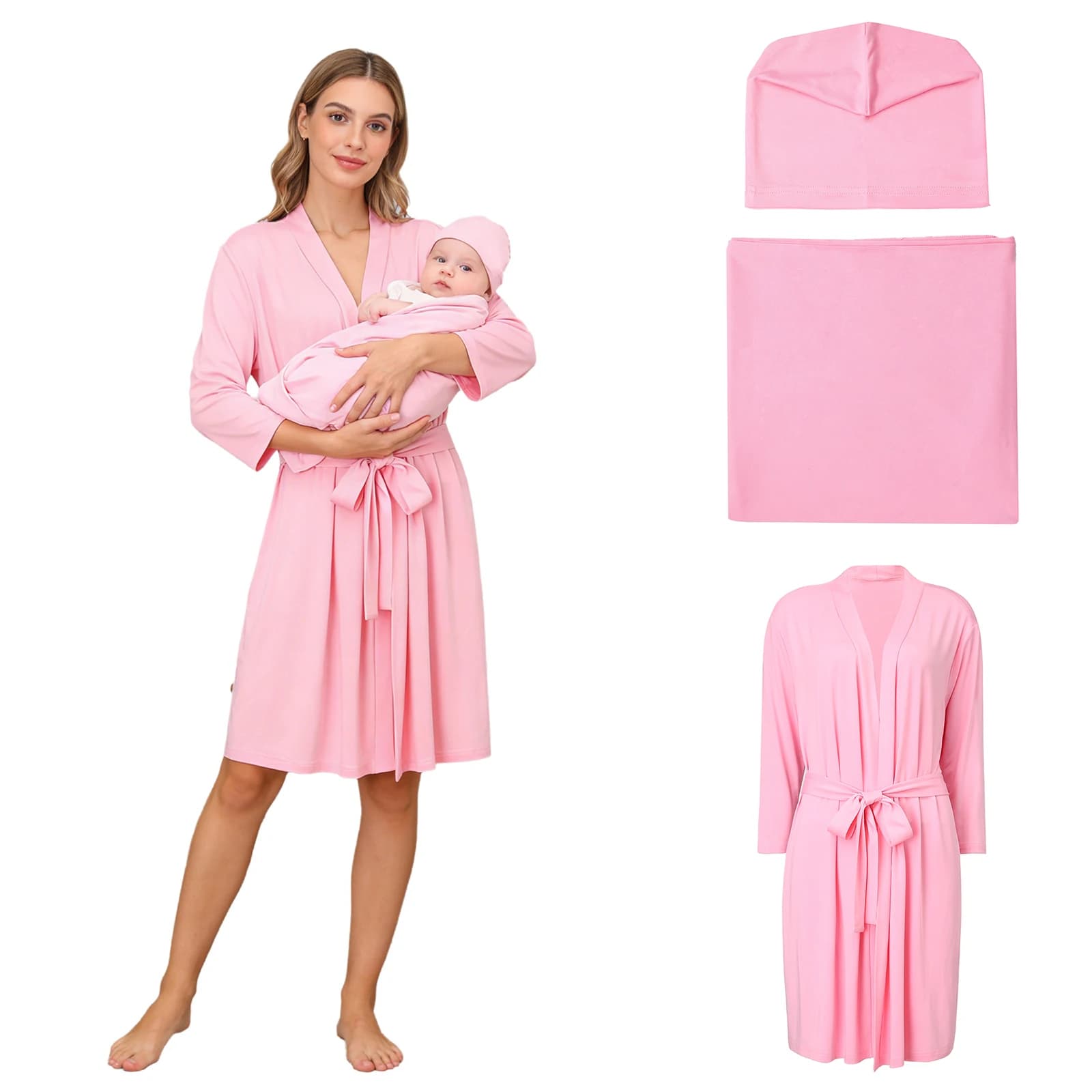 Robe de maternité assortie à une couverture pour bébé, robe de nuit pour maman pour l'accouchement,