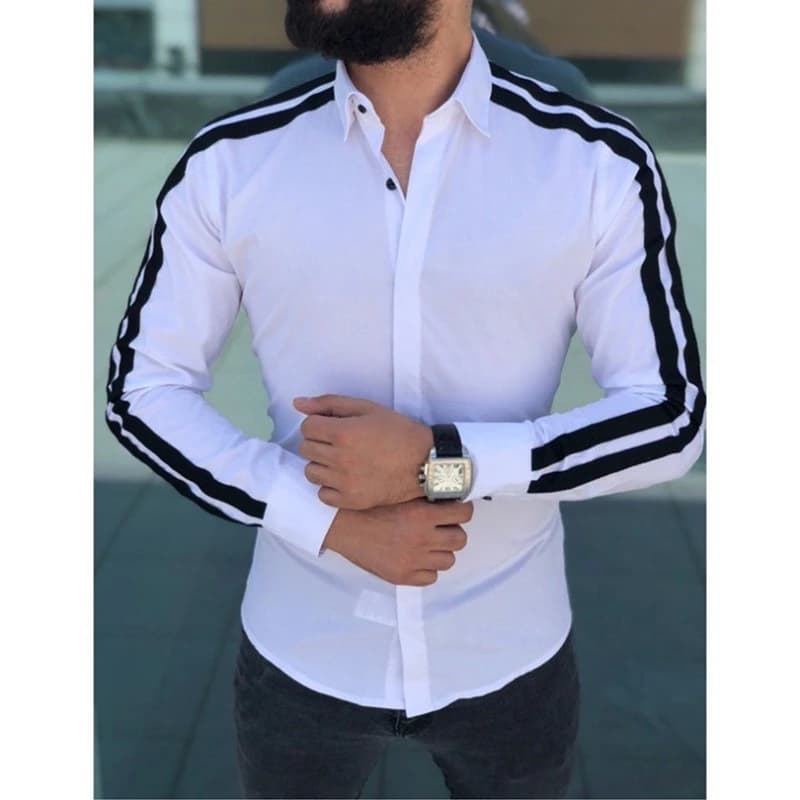 Chemise Slim Fit à manches longues pour hommes, style classique, pull-up à la mode, chemise décontra