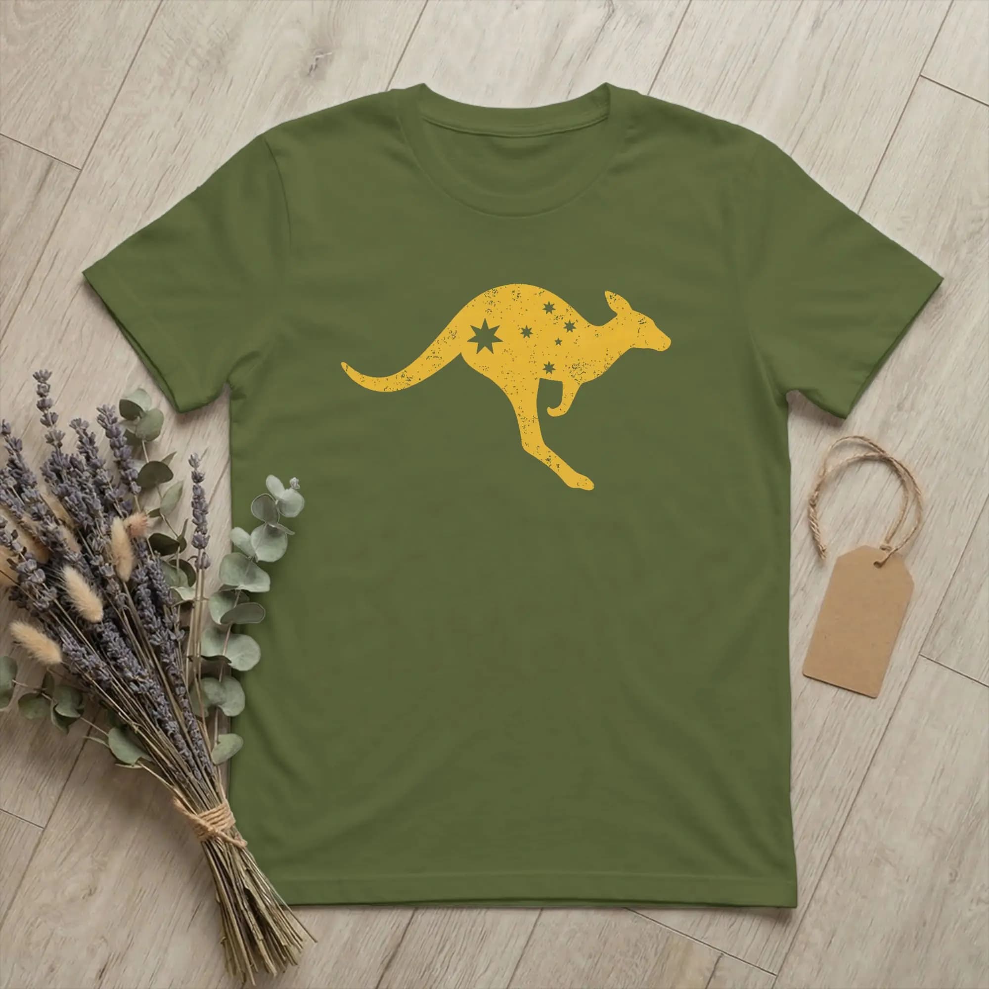 T-shirt kangourou australien Southern Cross pour hommes, drapeau australien, en coton, col rond, man