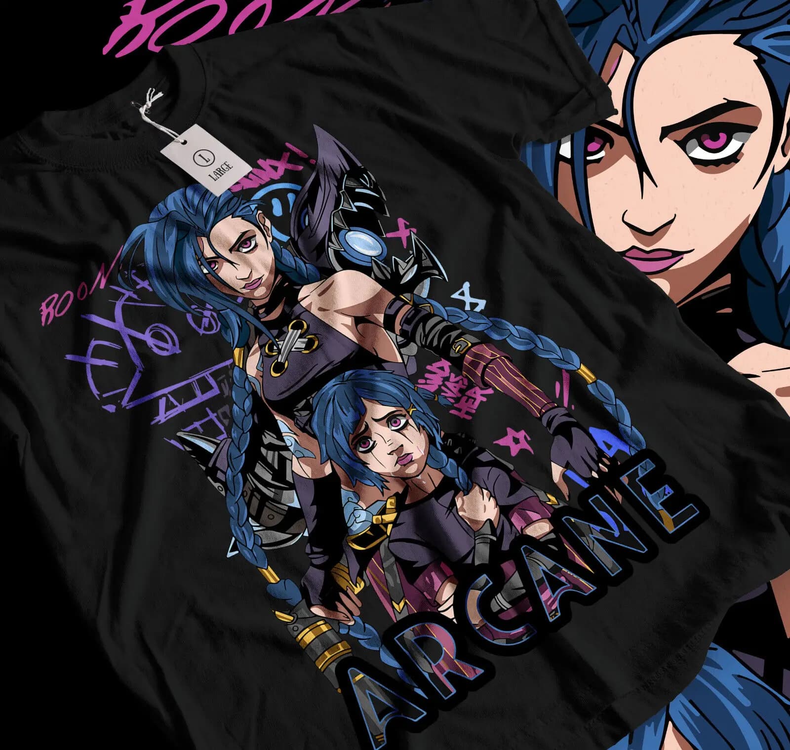 Jinx Arcane T-Shirt dessin animé japonais Jinx T-Shirt noir 044