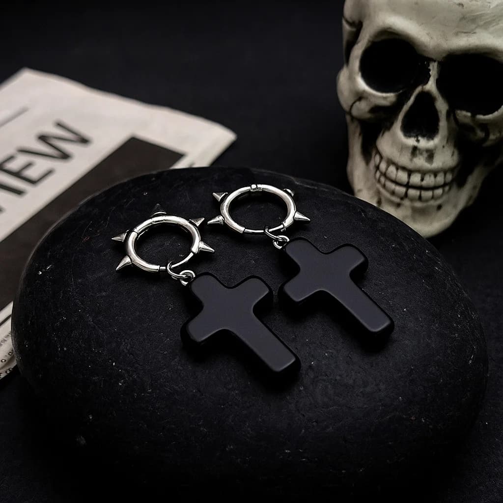 Boucles d'oreilles gothiques en forme de cœur, adaptées aux hommes et aux femmes, Punk Hip Hop, croi
