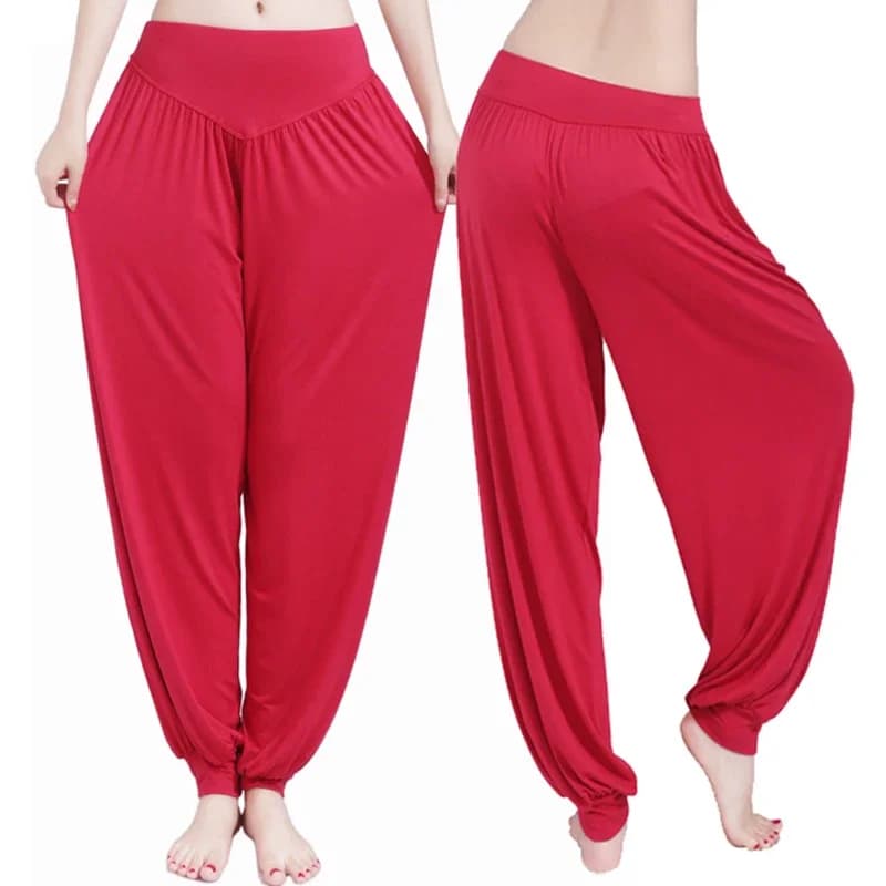 Femmes sarouel décontracté ample coton solide taille élastique pantalon à jambes larges grande taill