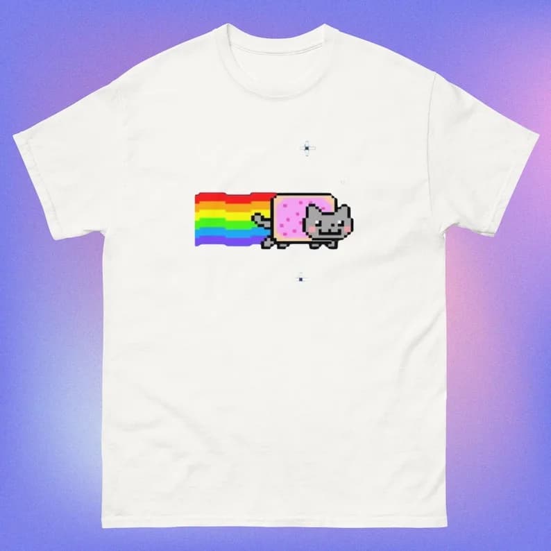 Nyan Cat avec arc-en-ciel T-Shirt drôle Meme haut créatif Hip Hop Y2K Vintage imprimé manches courte