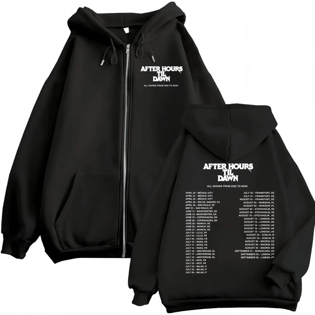 The Weeknd After Hours Til Dawn Tour 2026 – Sweat à capuche imprimé avec fermeture éclair pour homme