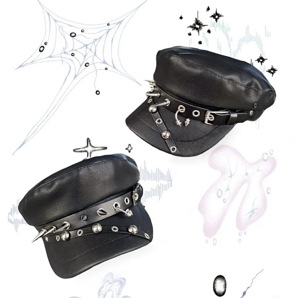 Casquette en cuir avec rivet pointu pour homme et femme, chapeau punk gothique, béret à vent hip hop