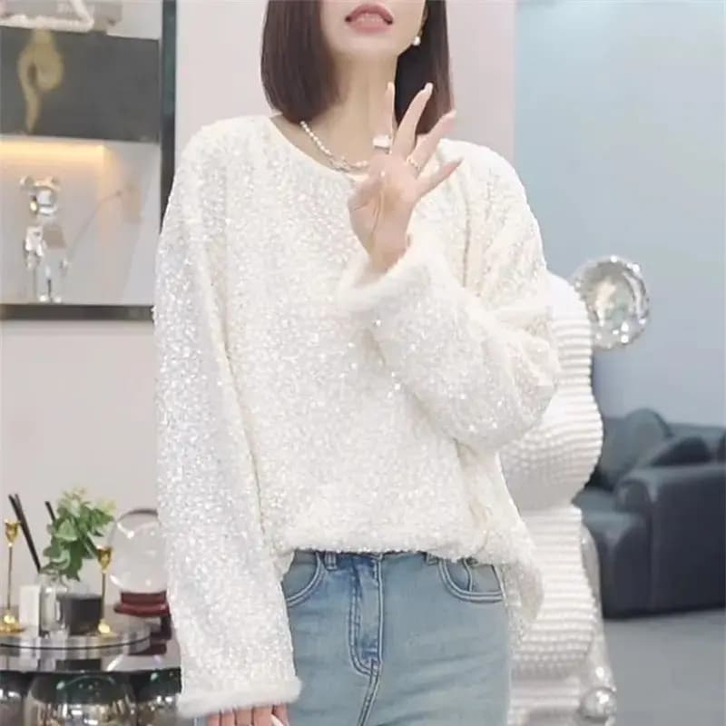 T-shirt à manches longues à col rond pour femme, chemise basique simple, polyvalent et amincissant,