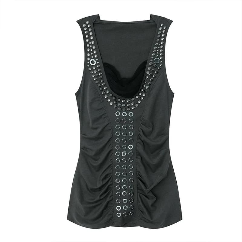 Gilet sans manches clouté style rétro européen et américain, décoration cloutée style punk, coupe aj