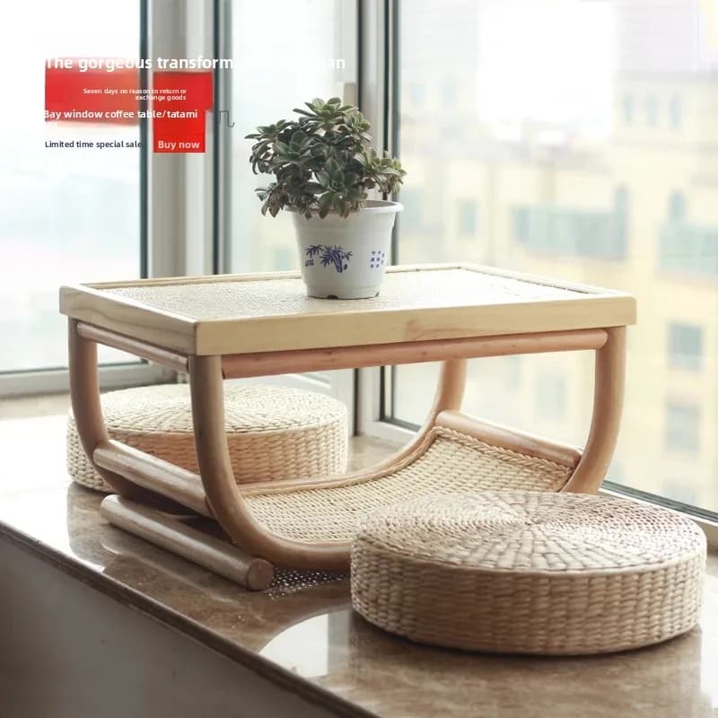 Table à thé Tatami en rotin Zen, minimaliste, chinois, balcon, Table d'appoint au sol, baie vitrée,
