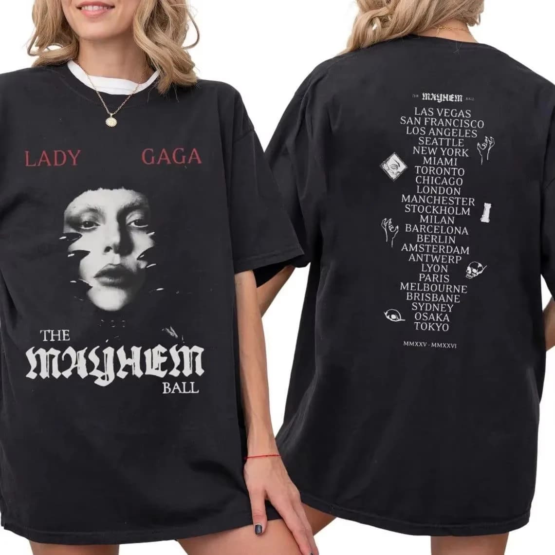 T-shirt Lady Gaga Mayhem Ball Tour, mode vintage, t-shirt en coton pour femmes, t-shirt à col rond s