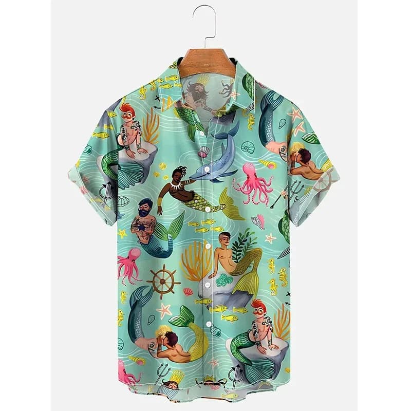 Chemise hawaïenne graphique sirènes sexy pour hommes, chemise de rentabilité imprimée en 3D, chemisi