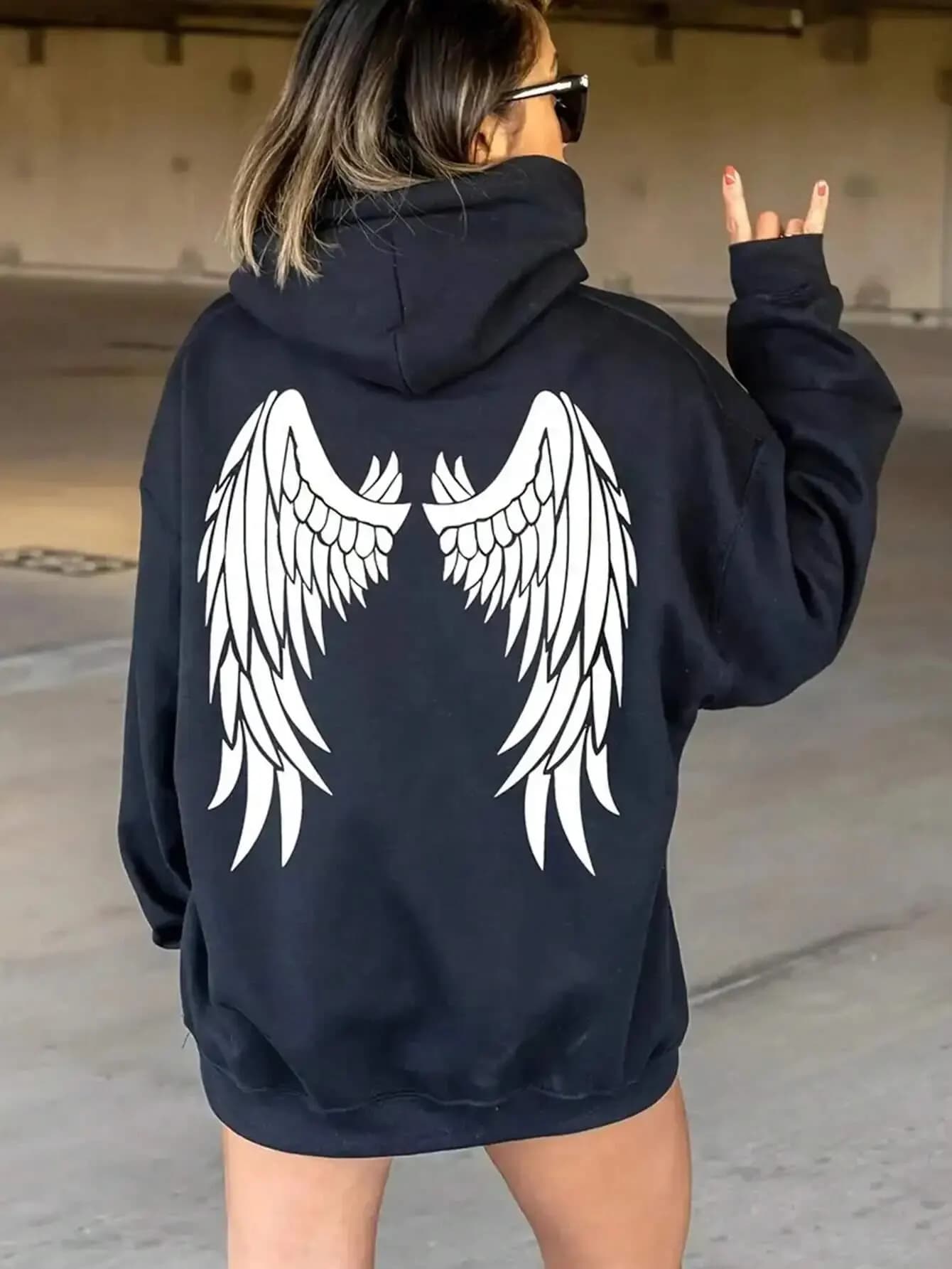 Ailes déployées personnalité imprimé graphique femmes à capuche chaud poche sweats à capuche Harajuk