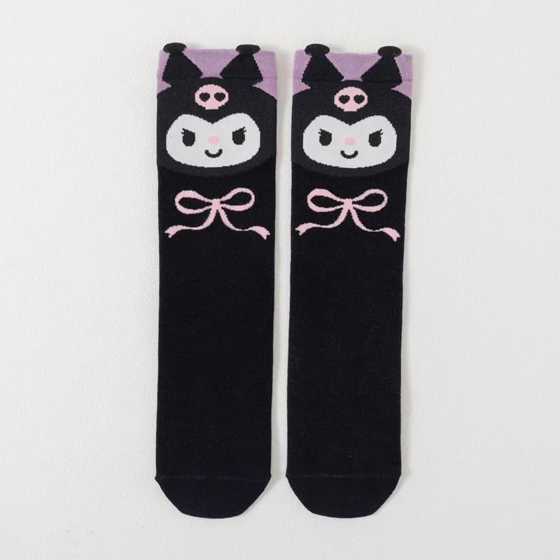 Chaussettes longues pour filles, mignonnes, Kuromi, violettes, chaussettes mi-hautes, dessin animé K