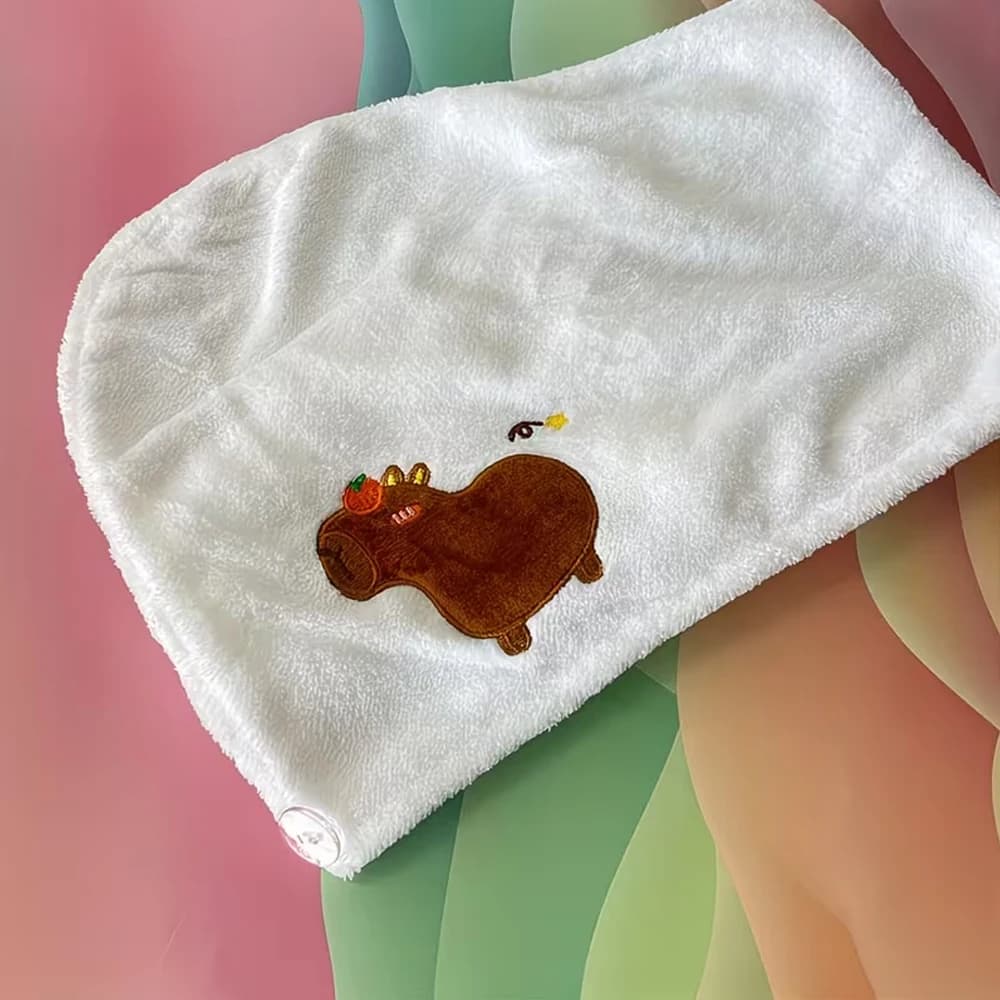 Bonnet de séchage capillaire en forme de capybara mignon, bonnet de douche en velours corail pour fe