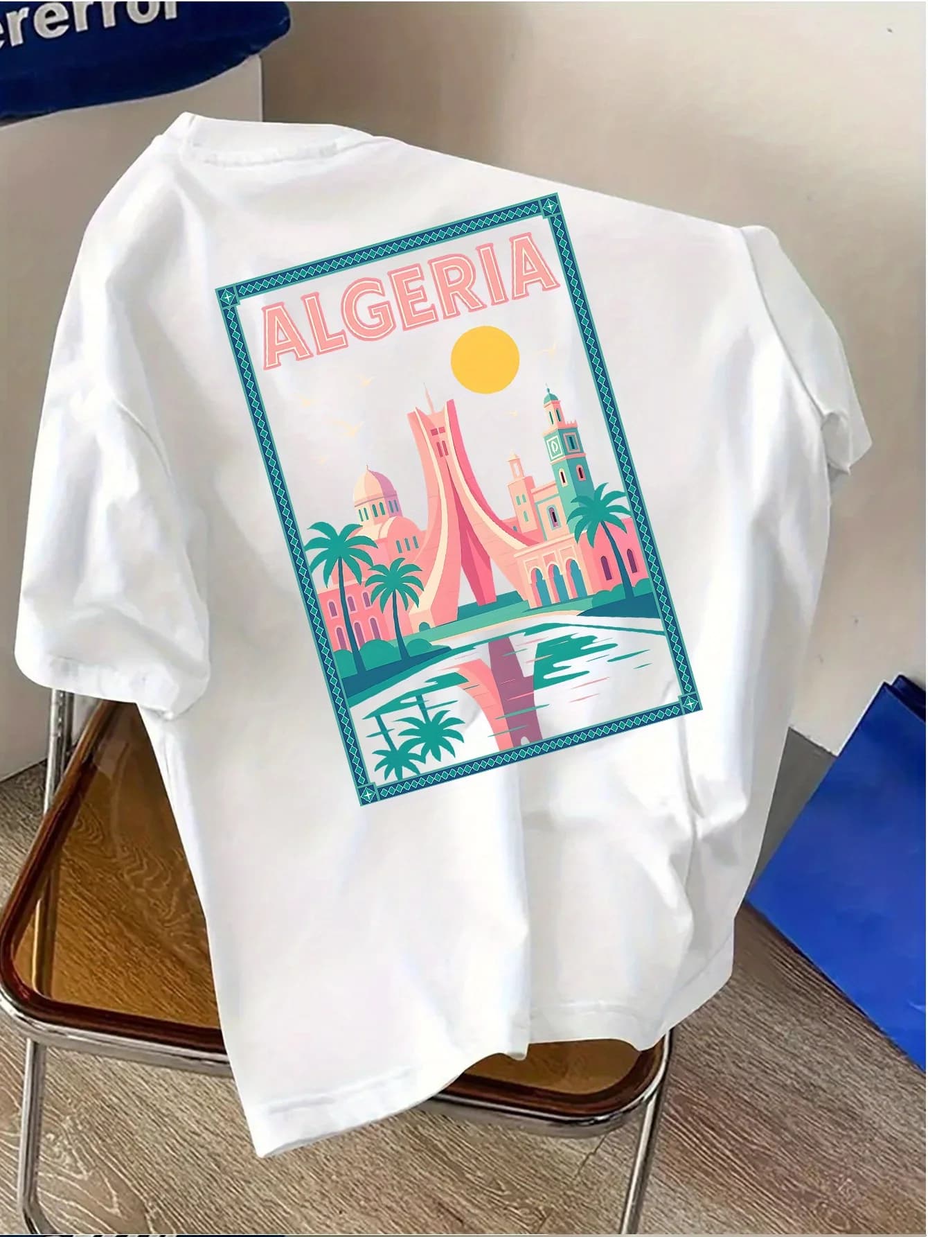 Vêtements de vacances décontractés! T-shirt mode homme avec T-shirt col rond imprimé "ALGERIA" mode