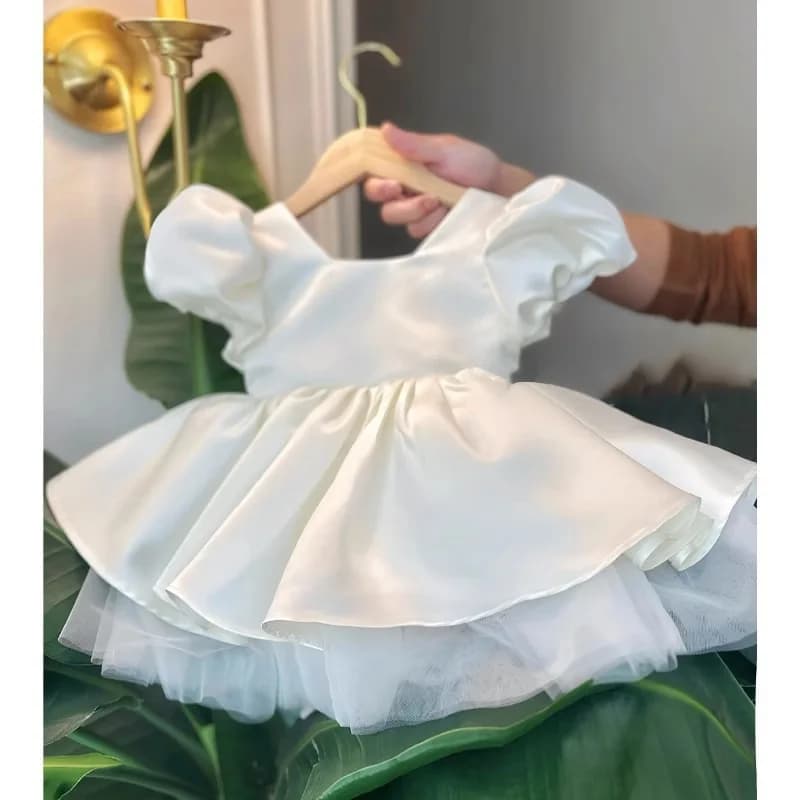 Robe de cérémonie pour fillette d'un an, tenue élégante blanche pour la cérémonie de la première com