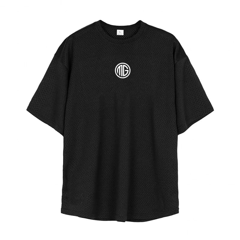 T-shirt de course pour homme à épaules tombantes, en maille respirante, séchage rapide, col rond, co