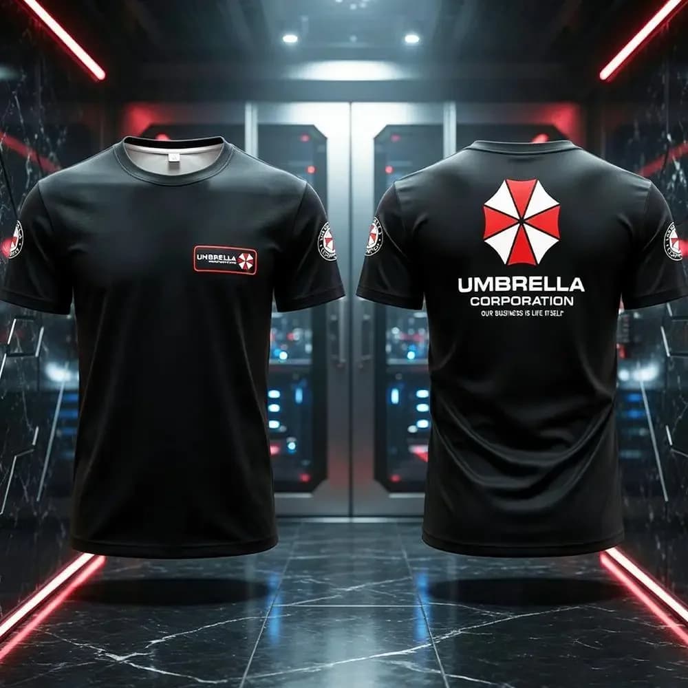 T-shirt imprimé avec logo emblématique Umbrella Corporation, haut d'été respirant à manches courtes,