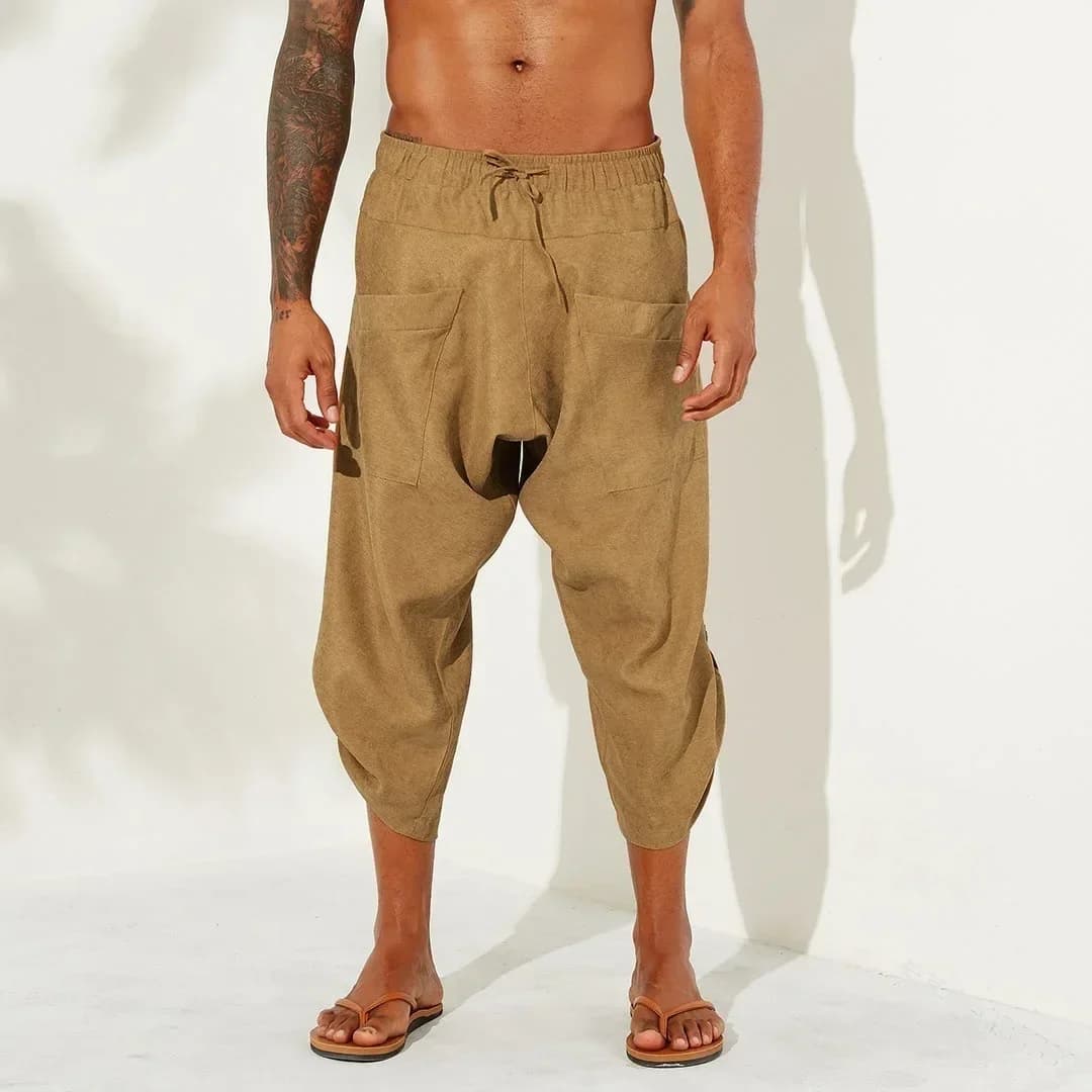 Baggy plage culture pantalon 3/4 coton lin vacances décontracté Capri Yoga pantalon ample cordon tai