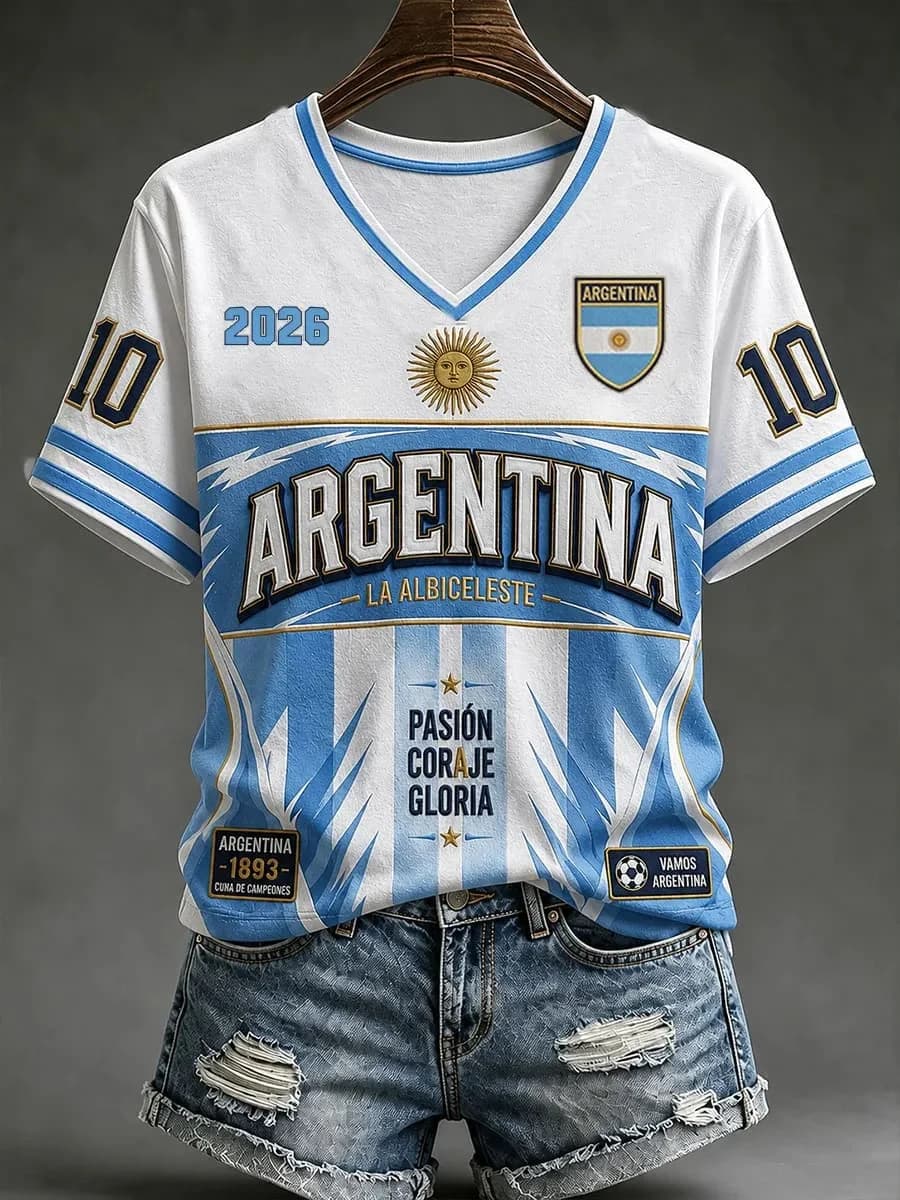 Nouveau maillot de football pour femmes, Argentine, manches courtes, imprimé national, t-shirt de fo
