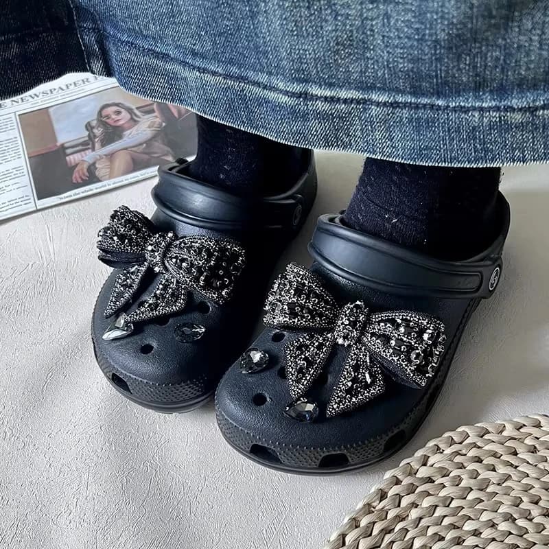 Breloques de chaussures à nœud élégant, Faux diamant, accessoires de mode à faire soi-même adaptés a