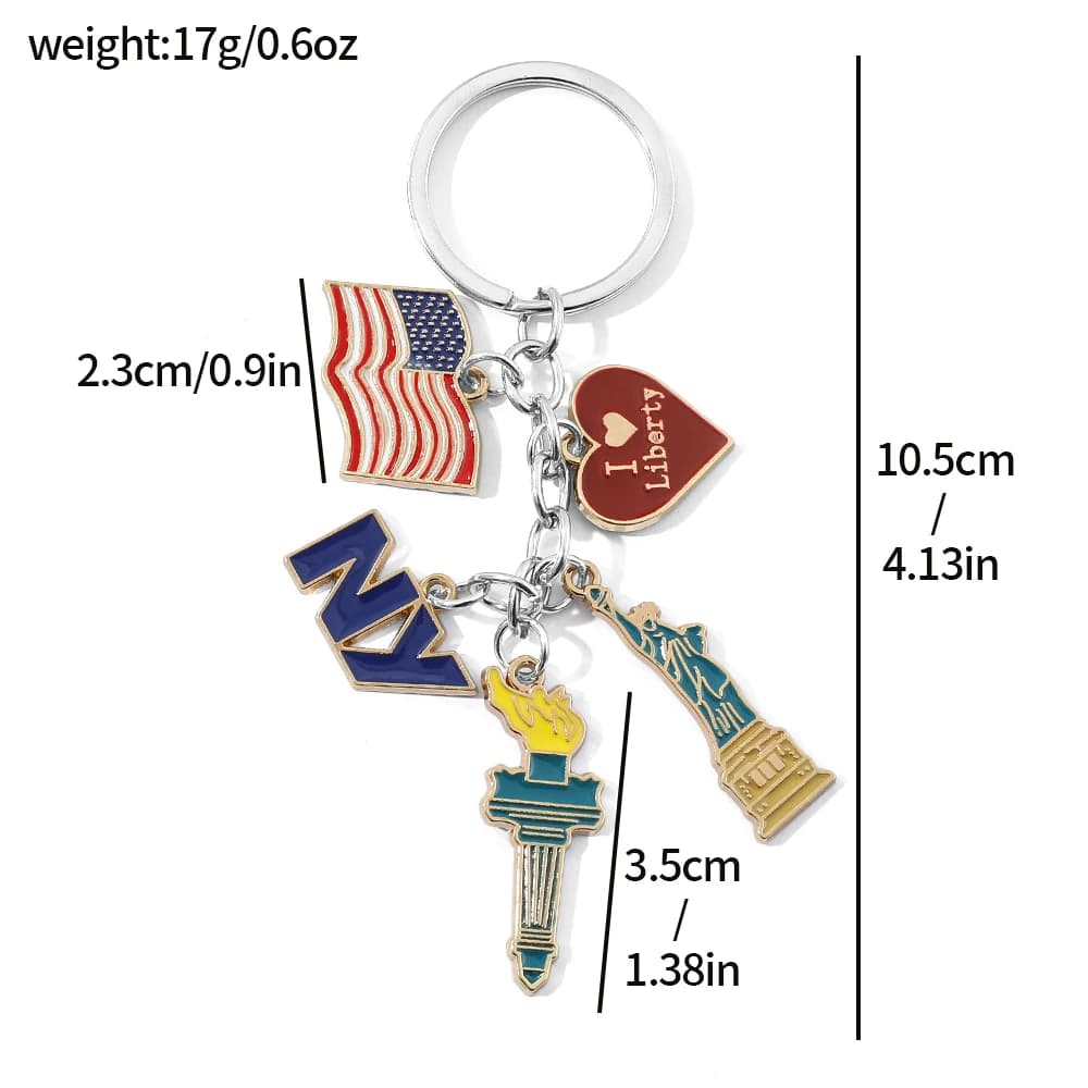 Porte-clés drapeau américain de dessin animé New York, pendentif en métal Design «I Love Liberty», u