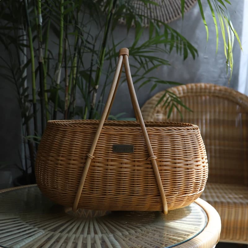 Panier de pique-nique en rotin tissé à la main de Style japonais, service à thé en plein air, panier