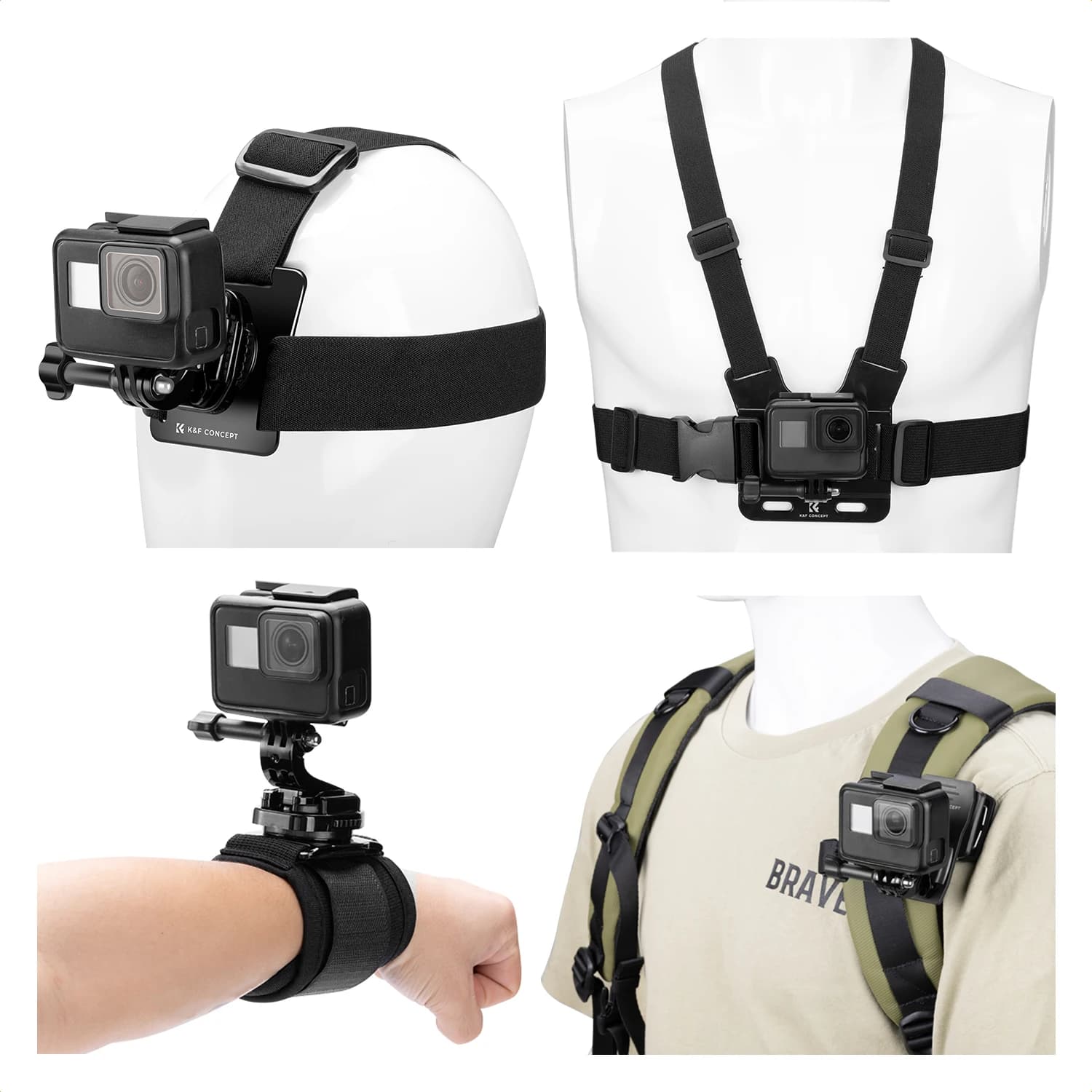 Ensemble d'accessoires K&F CONCEPT pour GoPro Hero 13/12/11/10/9/8/7/6/5/4, série DJI Osmo Action/Po