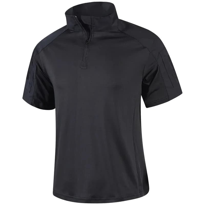T-shirt tactique militaire pour hommes, séchage rapide, respirant, demi-zip, manches courtes, style