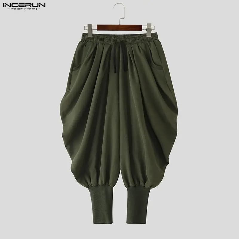 INCERUN hommes pantalons couleur unie cordon Joggers décontracté mâle sarouel Streetwear ample mode