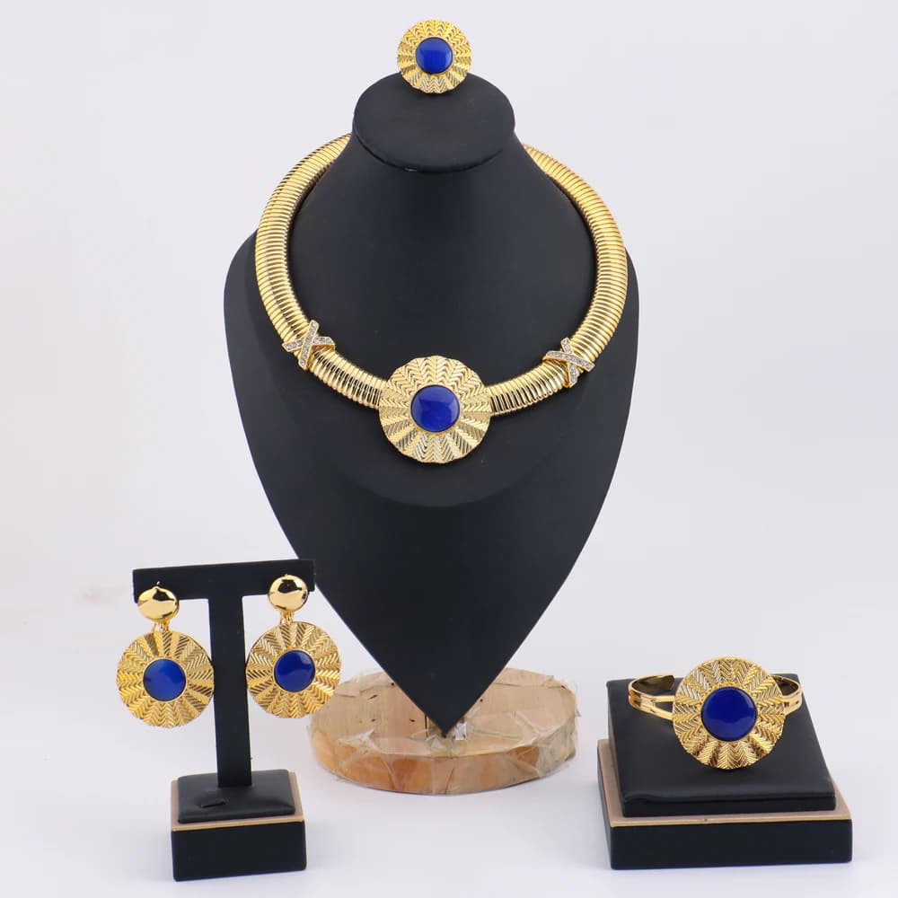 Parures de bijoux de luxe pour femme, tendance, plaqué or 18 carats, style brésilien et italien, col