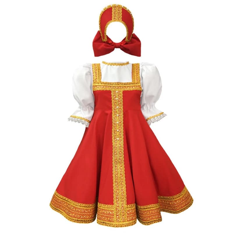 Costume de danse russe traditionnel, Sarafan rouge, robe folklorique, tenue de fête internationale,