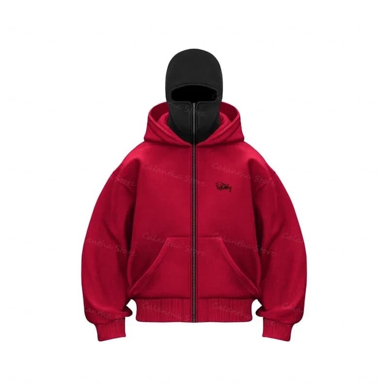 Nouveaux hommes cagoule sweat à capuche zippé hiver chaud sweat-shirt décontracté avec masque facial