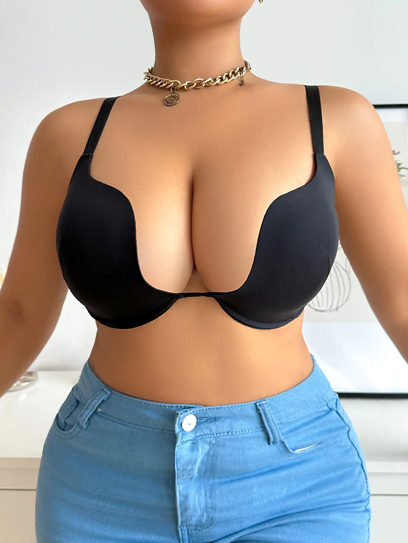 Sous-vêtements grande taille pour femmes, demi-tasse, Push Up, Design de couleur unie en forme de U,