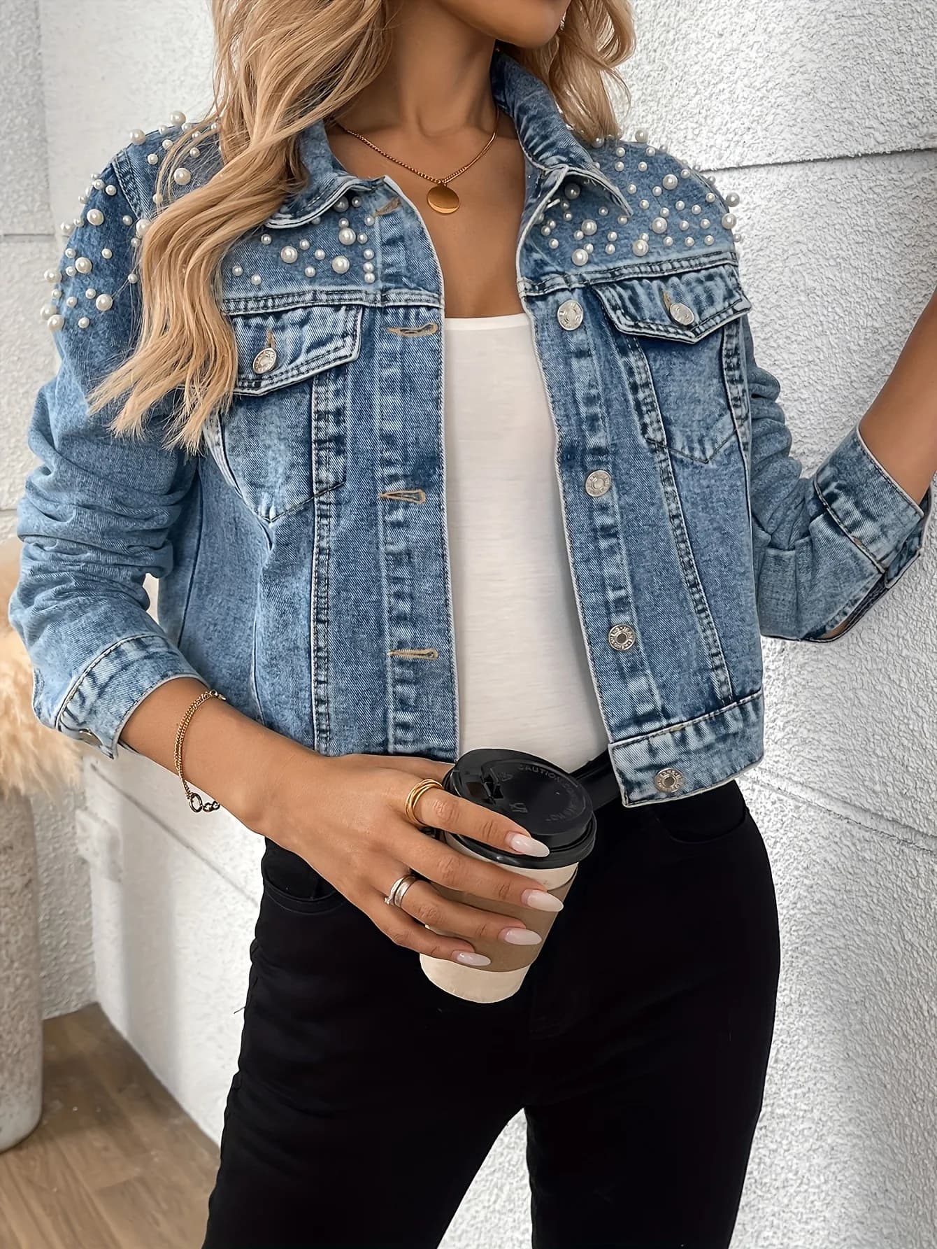 Veste en jean perlée tendance pour femmes, vêtements d'extérieur décontractés, nouvelle mode printem