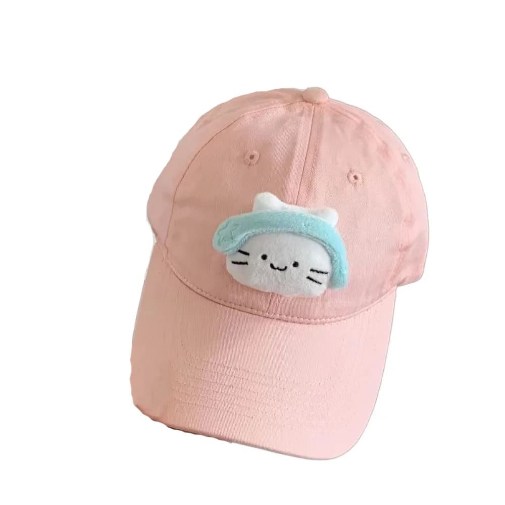 Casquette de baseball décontractée style coréen, couleur unie, avec motif chat anime et écouteurs, c