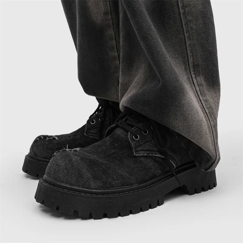 Chaussures Derby à plateforme en Denim vieilli pour hommes, chaussures décontractées en cuir à gross