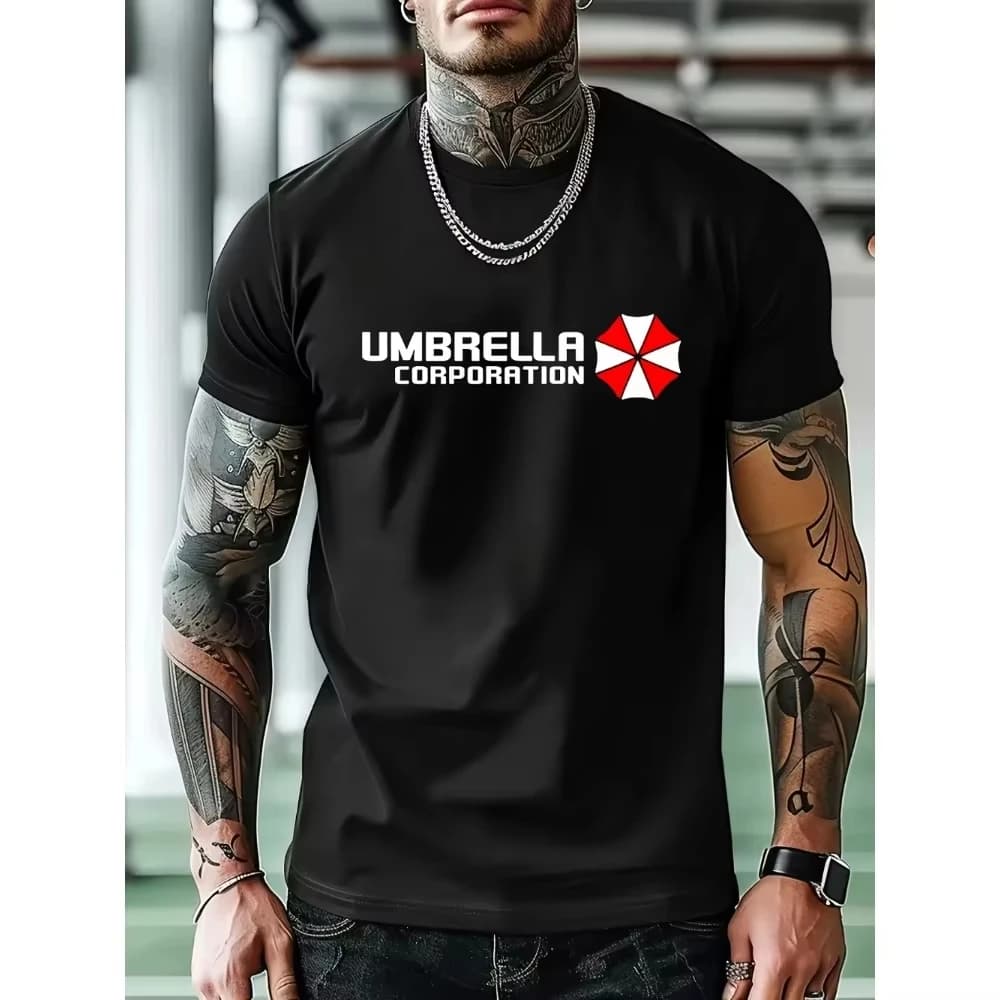 T-shirt Umbrella Corporation avec le logo et le slogan emblématiques, parfait pour les fans de jeux.