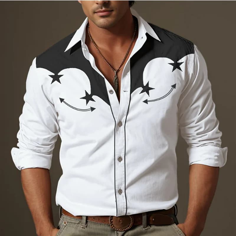 Chemise de style ethnique tribal occidental pour hommes, haut doux et confortable, impression haute