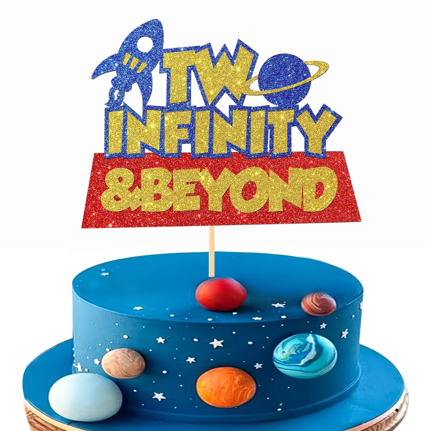 Décoration de gâteau « Two Infinity and Beyond » sur le thème de l'espace pour les 2 ans, pour garço