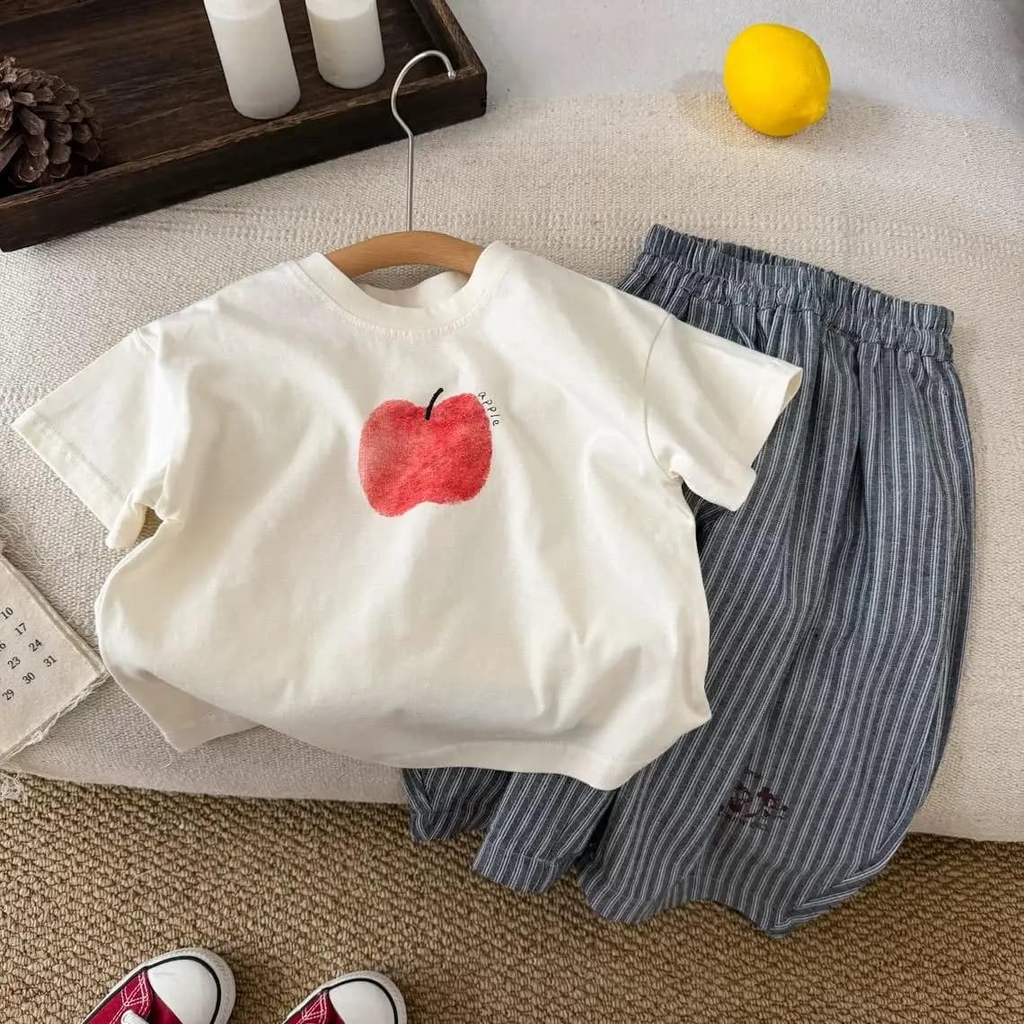 T-shirt Apple Banana pour garçons et filles, vêtements d'été mignons, col rond, haut en pur coton, t